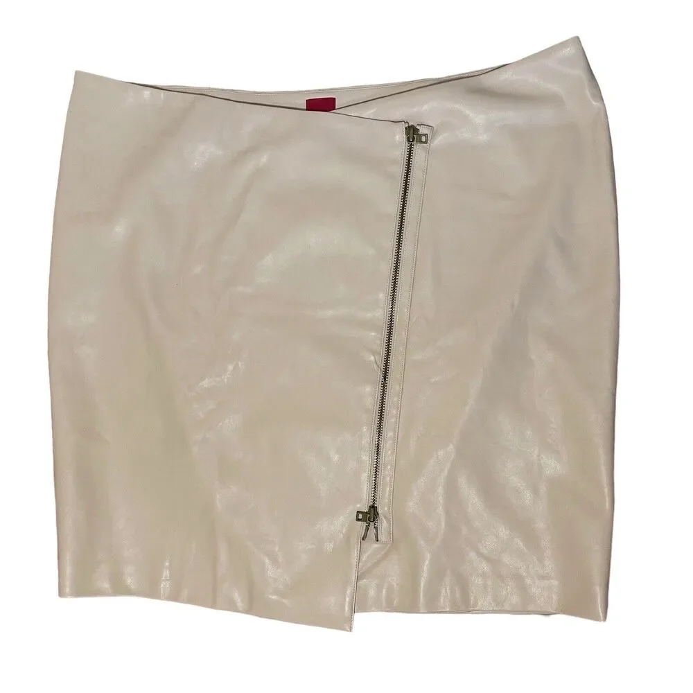 GILI Faux Leather Motorcycle Skirt 24 p QVC BUTTERY SOFT Beige Zipper Close Wrap